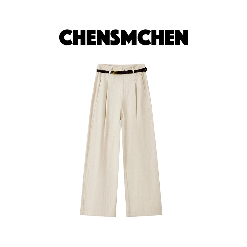 CHENSMCHEN 苎麻纯色简约休闲裤女春夏宽松显瘦百搭裤子CSK5007WL
