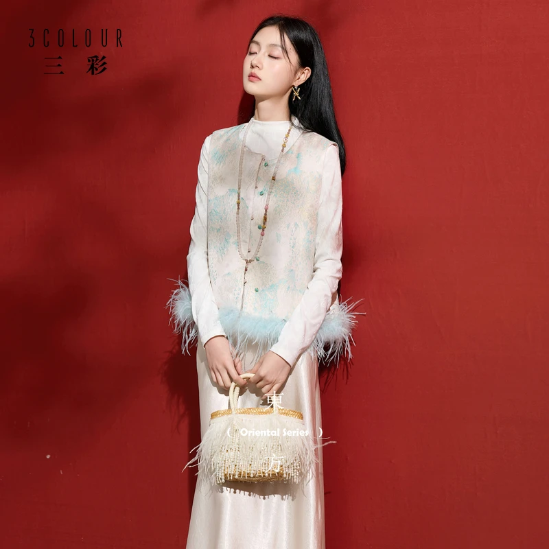 三彩【沧海一粟】2025冬季新款提花新中式棉服马甲无袖外套女C