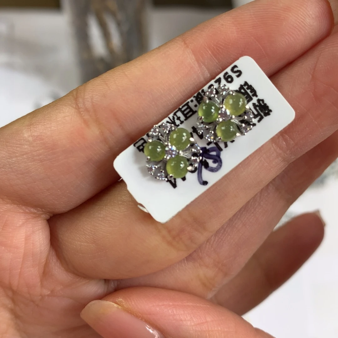 翡翠银S925镶嵌戒指耳钉