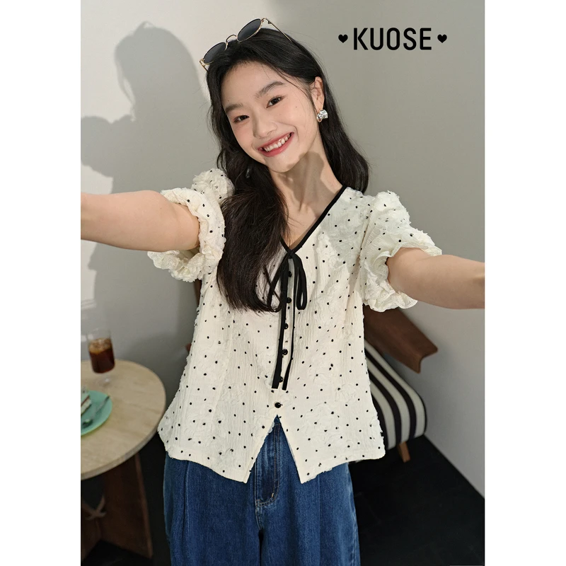 阔色波点衬衫气质小衫2025夏新款娃娃衫设计感短款上衣KSD2504004