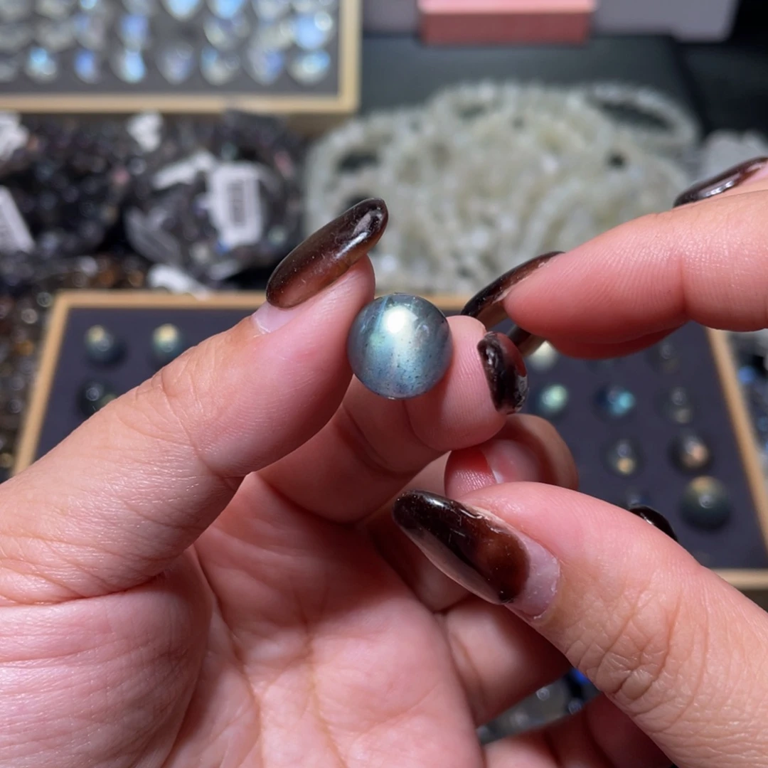 拉长石裸石未镶嵌抖****9灰月光单珠11mm+