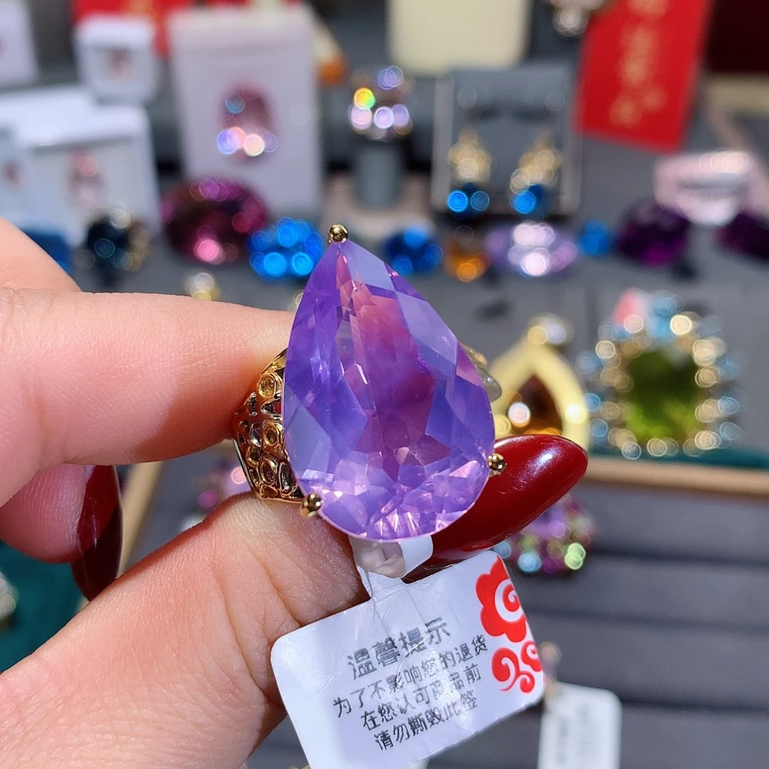 水晶戒指银S925镶嵌戒指