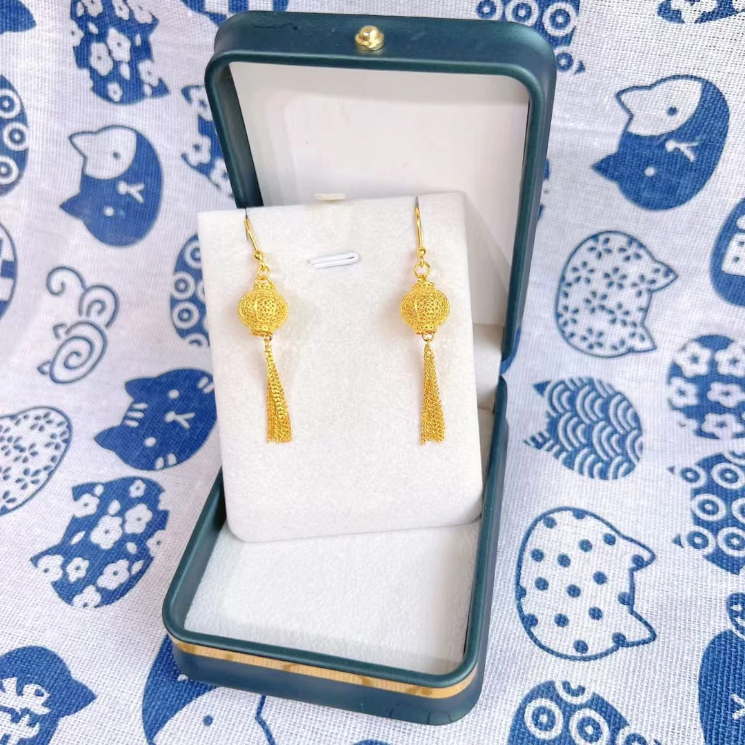 金御缘0工费足金999流苏圆球耳坠时尚经典国风气质女士金耳坠