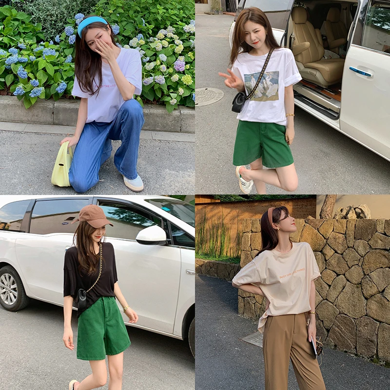 邹邹小个子 短袖T恤女2024年夏天新款宽松印花显瘦圆领百搭上衣潮