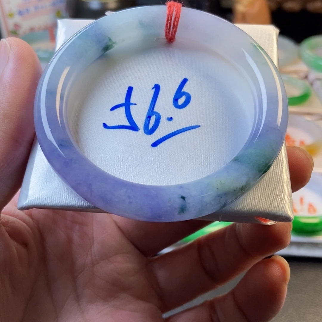 翡翠未镶嵌手镯50紫飘花圆条