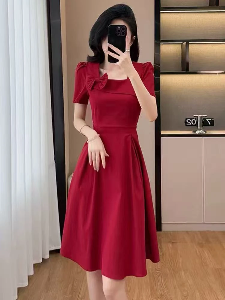 8099#夏季时尚气质蝴蝶结连衣裙【裙长97】