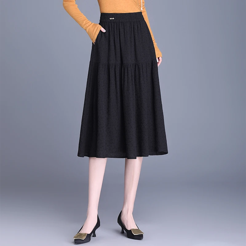 2025春季新款松紧腰半身裙梨型身材遮胯A字裙女裙子小个子百褶裙