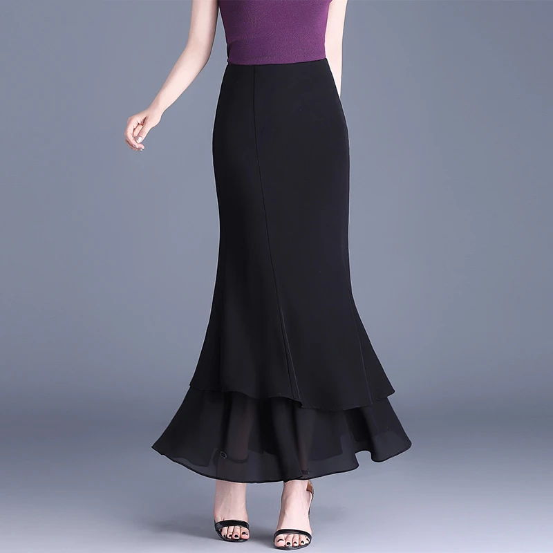 拉夏贝尔高腰显瘦鱼尾裙女夏季2025新款网纱拼接垂感洋气包臀裙