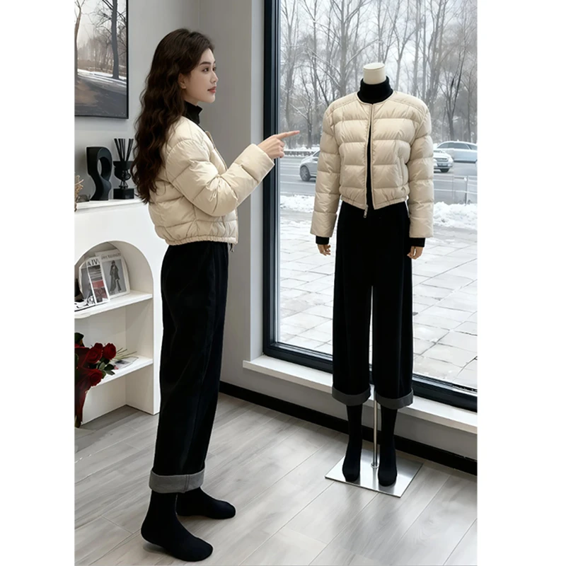 网红设计感圆领长袖棉服女2026新款小众洋气时尚百搭显瘦潮流衣服