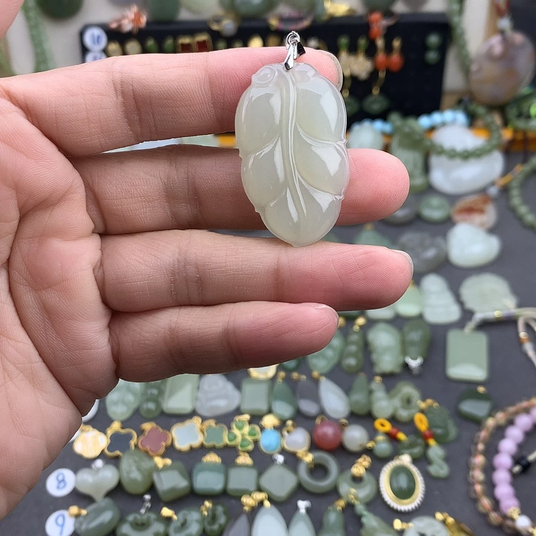 和田玉银S925镶嵌吊坠(不含链)