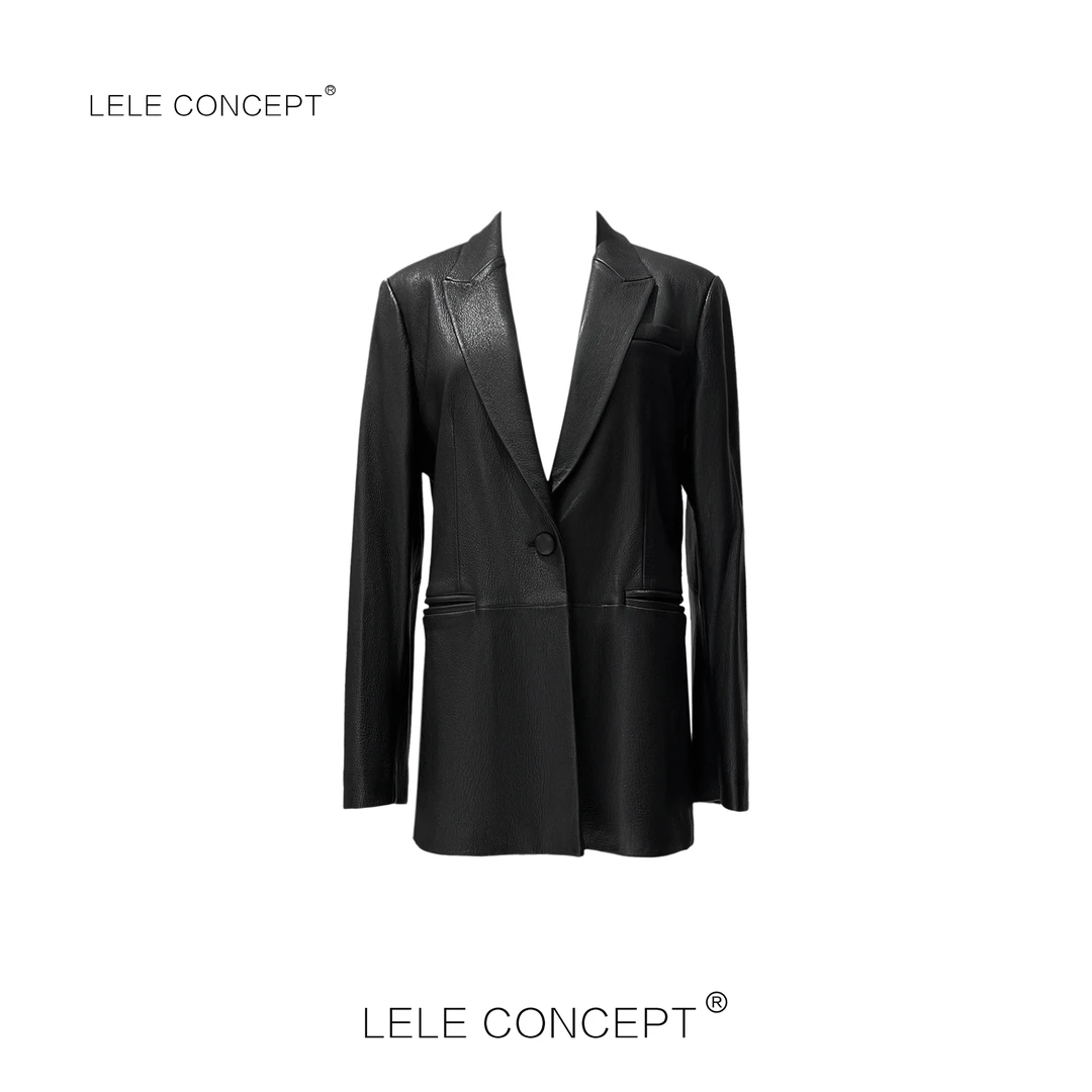LELE CONCEPT｜【如一】 时装气质设计师款单扣皮衣P0018