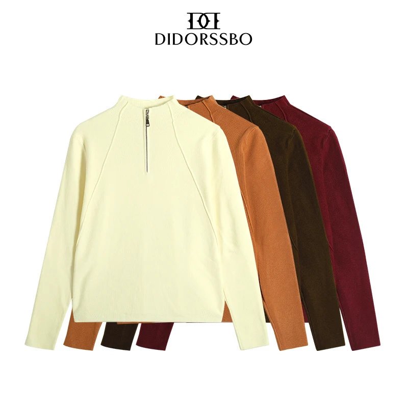 DIDORSSBO秋季半拉链高领纯色显瘦薄款长袖打底针织上衣女W10122