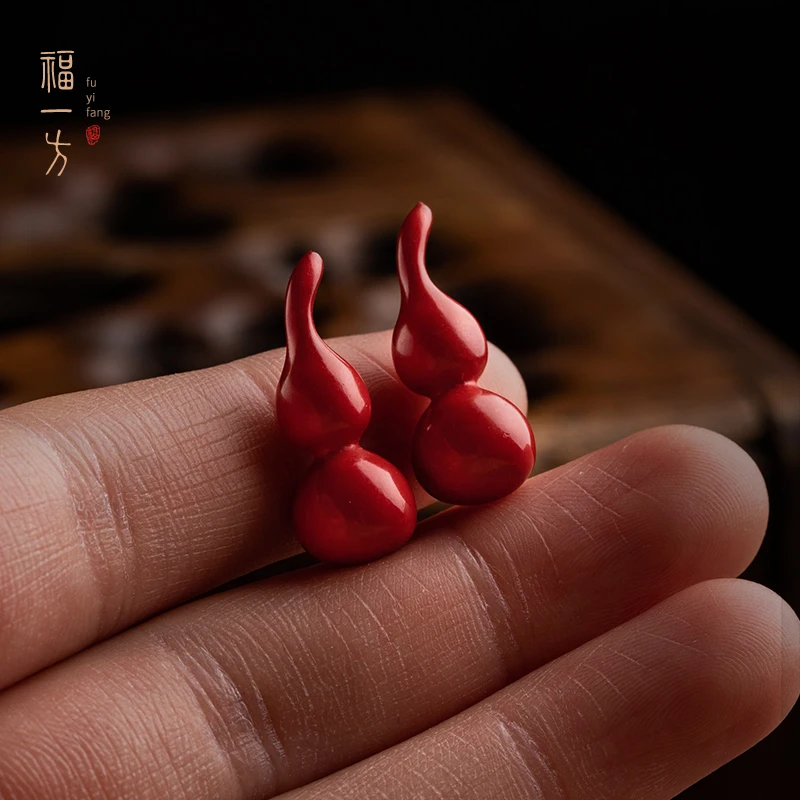 天然辰砂福一方葫芦散件钥匙扣配件手串文玩DIY小配件散件