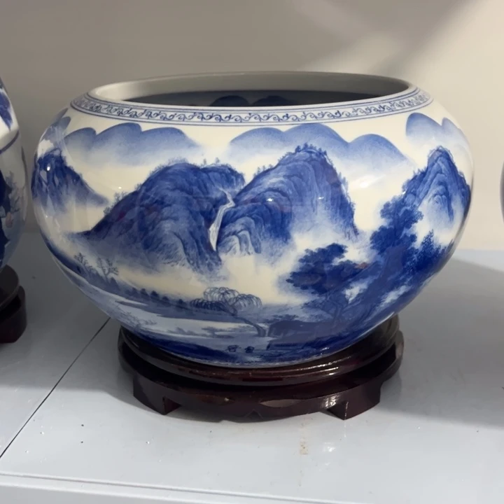瓷片纪念瓷器山水画聚宝盆大肚子