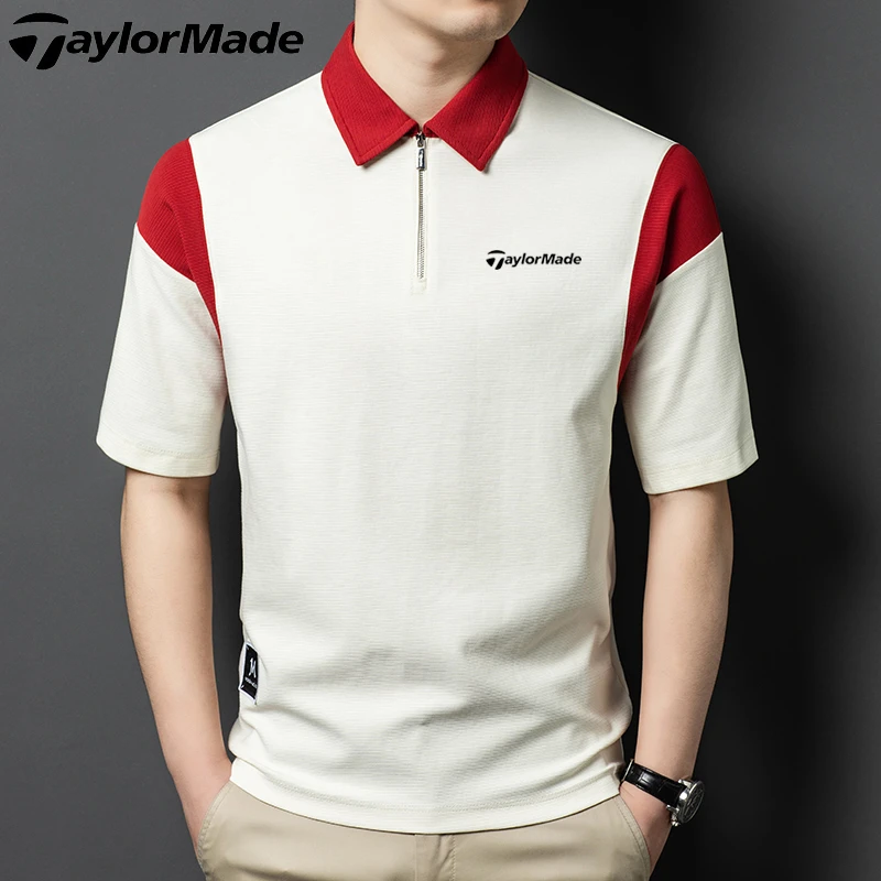 2025夏季泰勒梅高尔夫polo衫长绒棉短袖T恤男装运动上衣时尚拼接