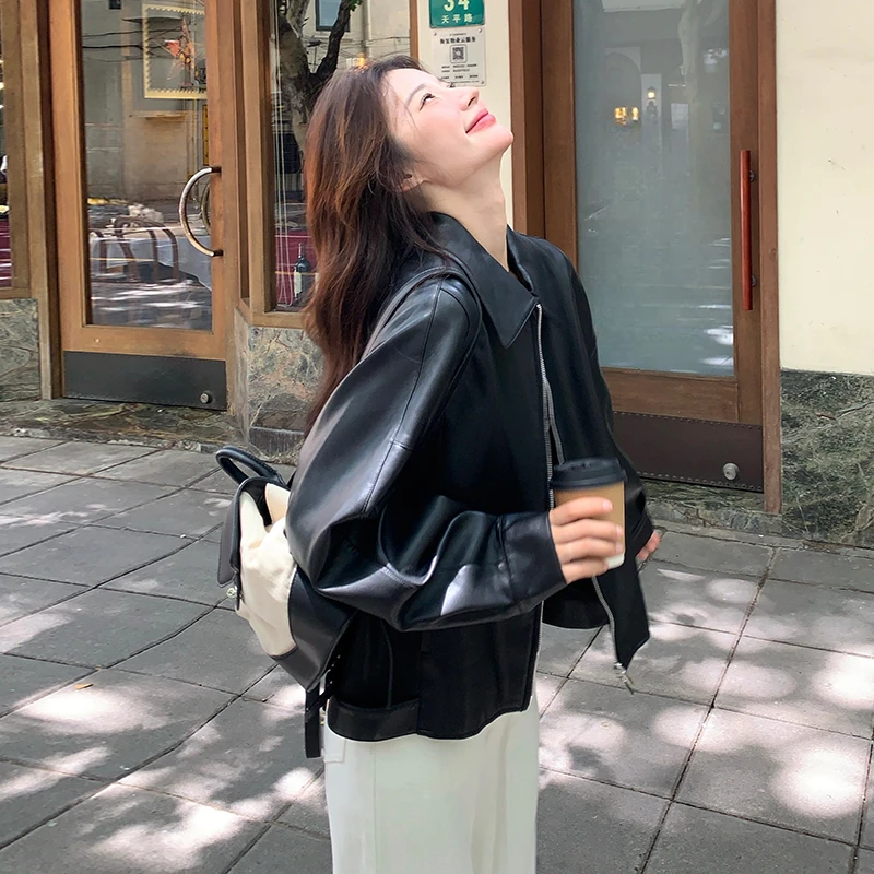 黑色短款皮衣外套女2025春新款韩系复古小个子又酷又飒夹克上衣