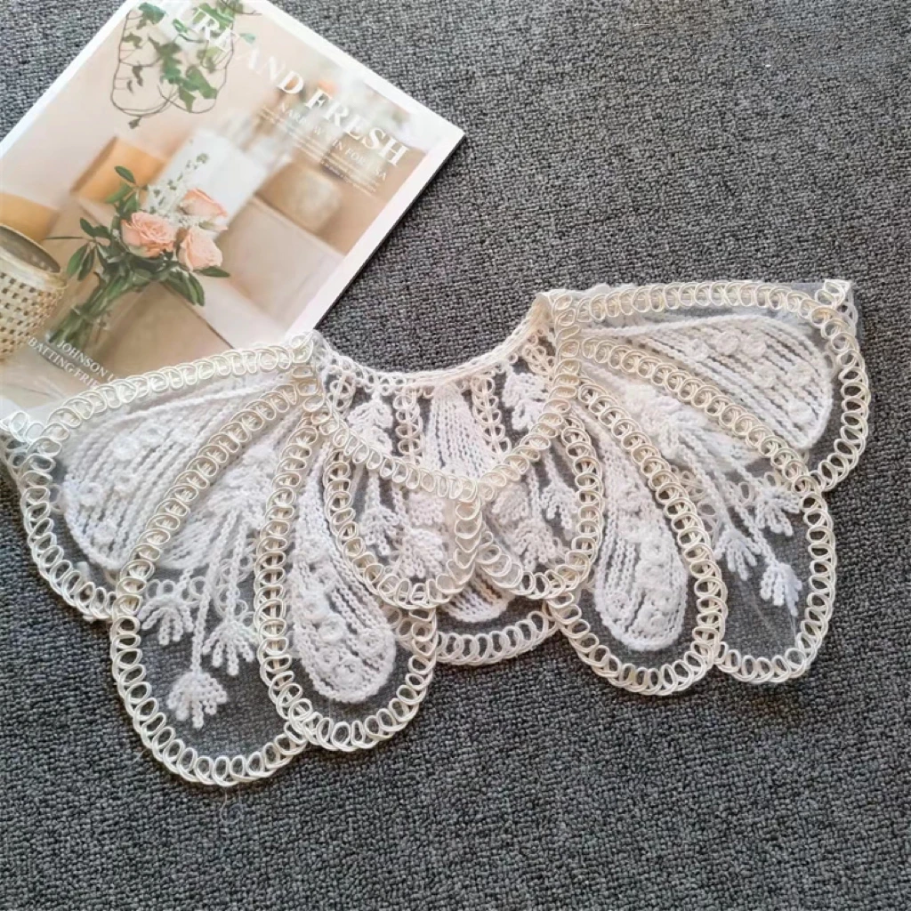杏色粗棉假领diy服装花边辅料珠片领口配饰冬衣翻领刺绣蕾丝花边