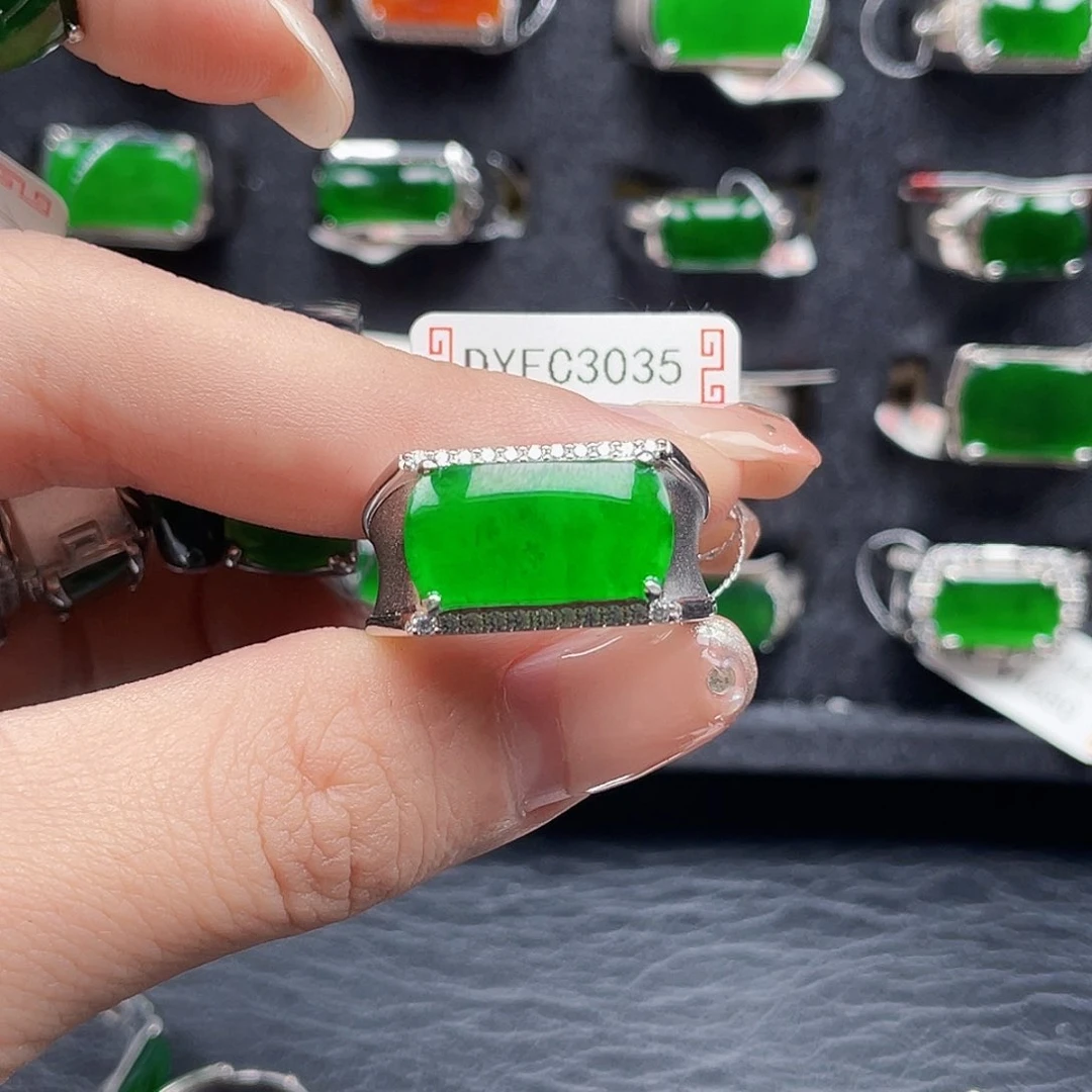 翡翠戒指银S925镶嵌㑀*编号3035