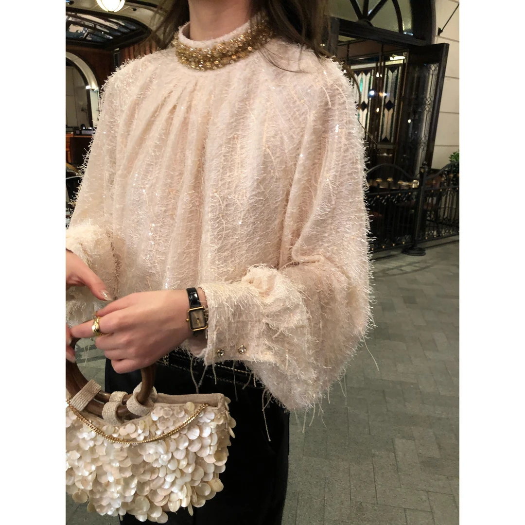 ZHAIAIAIA【杜林晚宴】法式设计感串珠立领流苏蕾丝长袖X40661GK61.