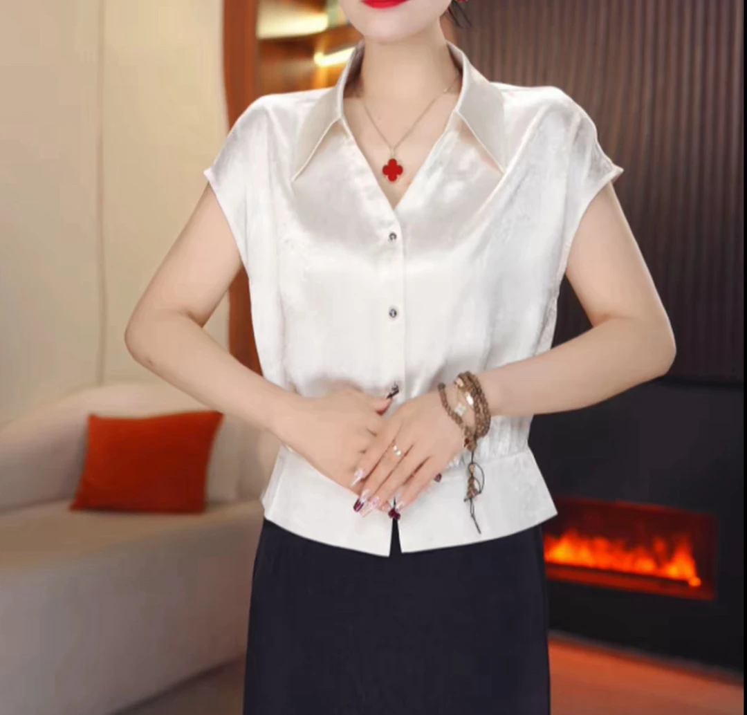 （现货）739夏季设计感小众时尚气质女翻领短袖百搭