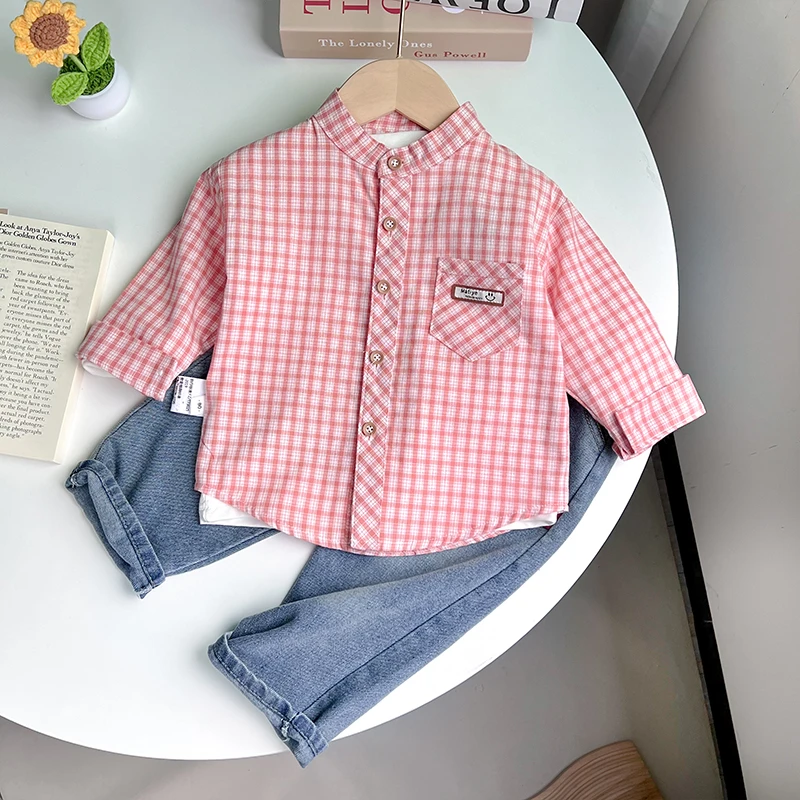 男童春装套装婴儿童格子衬衫两件套男宝宝春季衣服小男孩帅气春秋