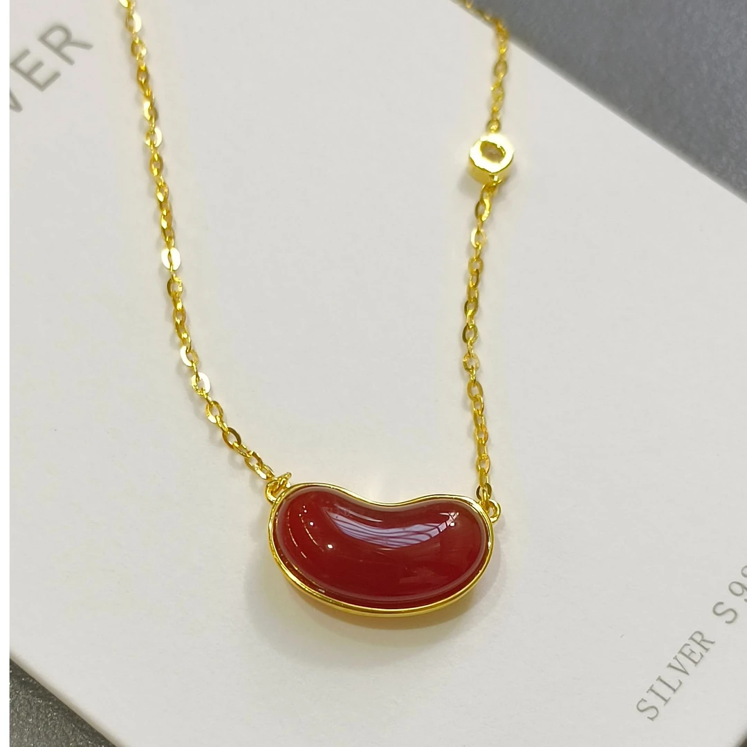 坠链均925银 3008时尚百搭轻奢红豆相思款银项链