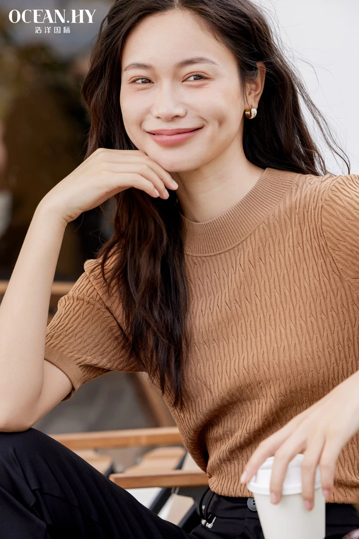 修身烟管领短袖针织衫百搭显瘦打底毛衫上衣