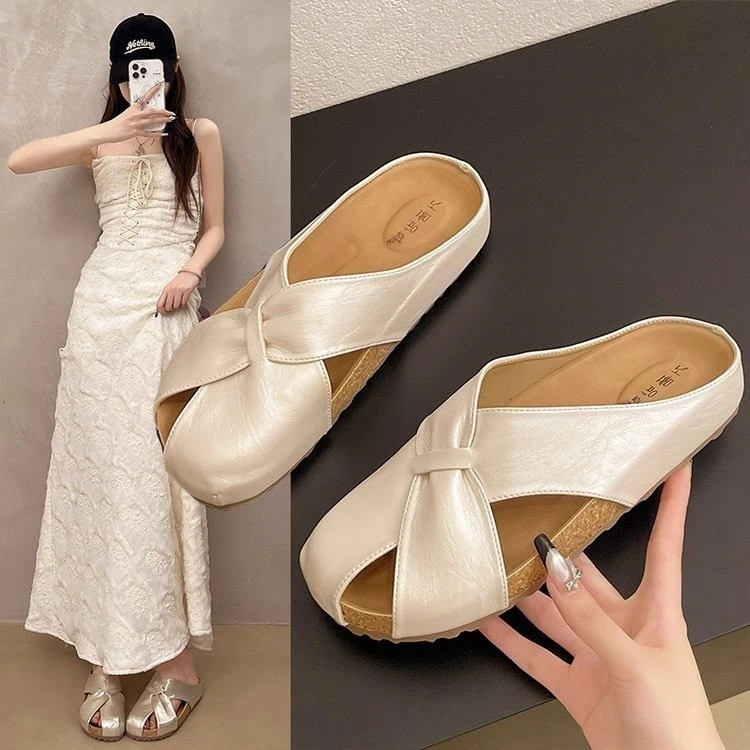 厚底复古包头半拖鞋女2025夏季新款韩版休闲百搭一脚蹬凉拖鞋爆款