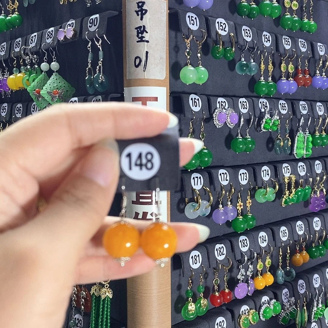 银S925镶嵌翡翠耳饰148