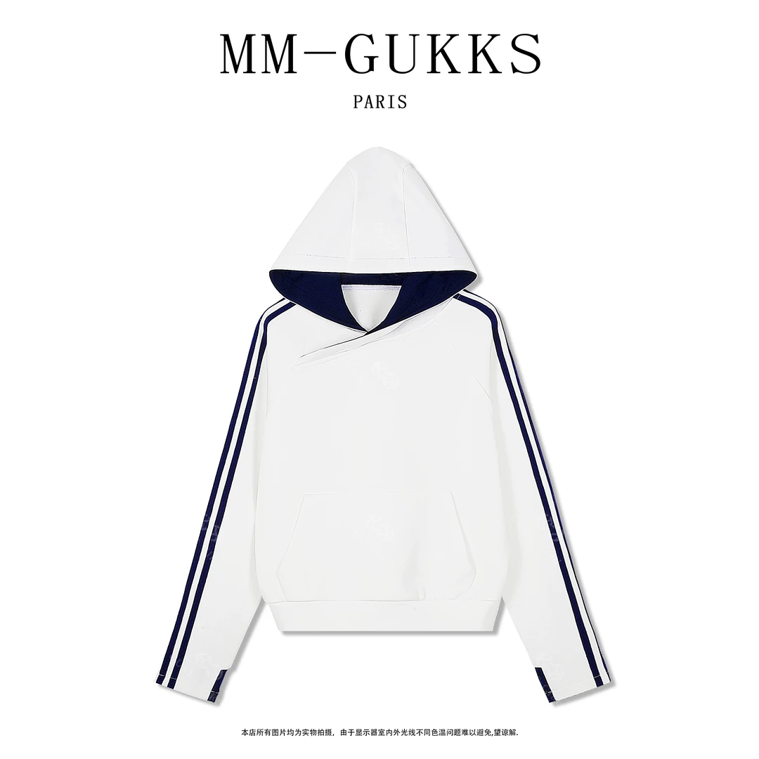 明明GUKKS/春季新款2025设计感简约撞色条纹拼接帽衫卫衣