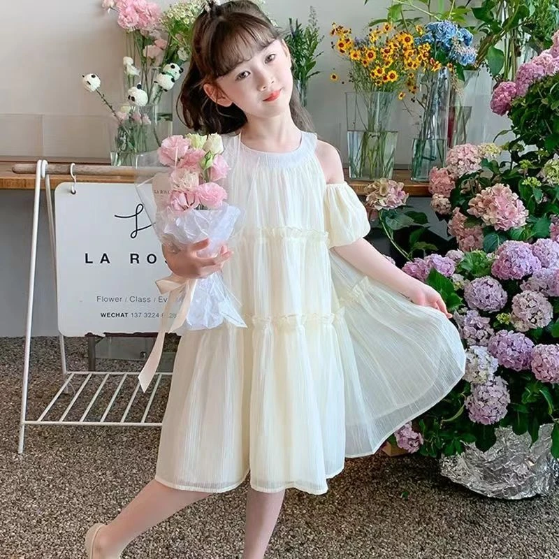 女童连衣裙夏装新款洋气蛋糕裙儿童白色裙子夏季小女孩露肩公主裙