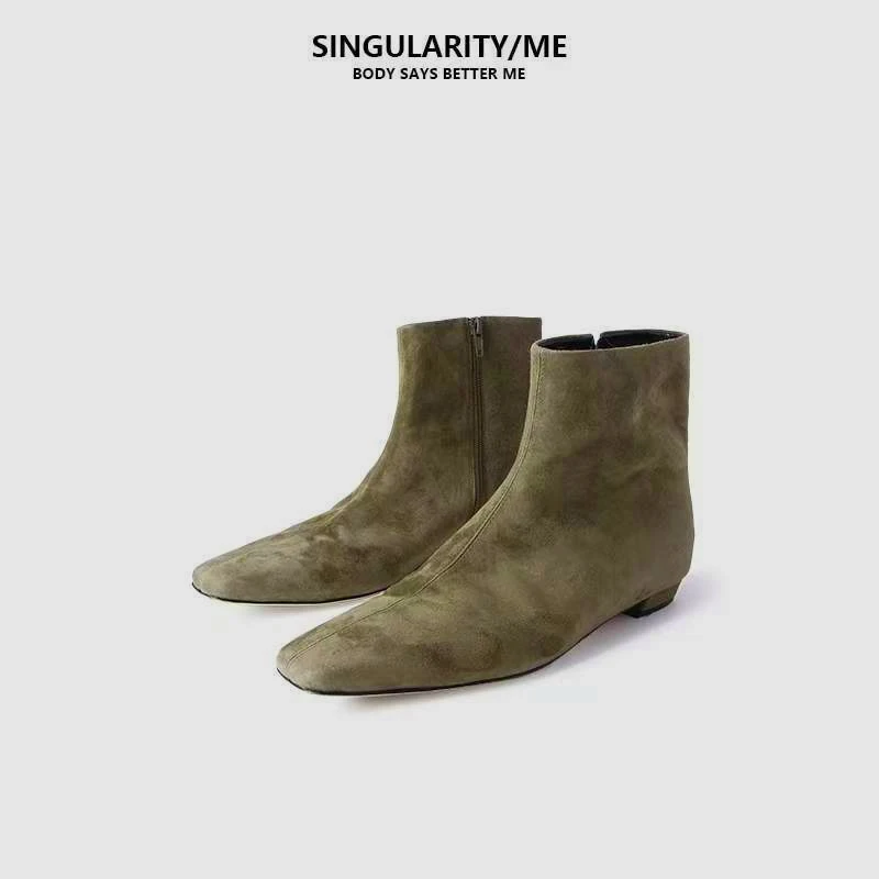 Singularity Me 9A 8405 羊猄皮绒面显瘦气质马丁靴方头拉链短靴