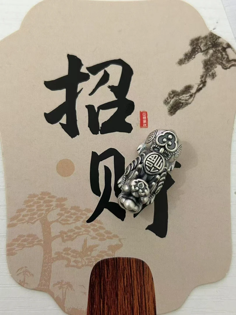 吊坠足银 【满19包邮】足银通孔大貔貅手工diy首饰配件个性做旧