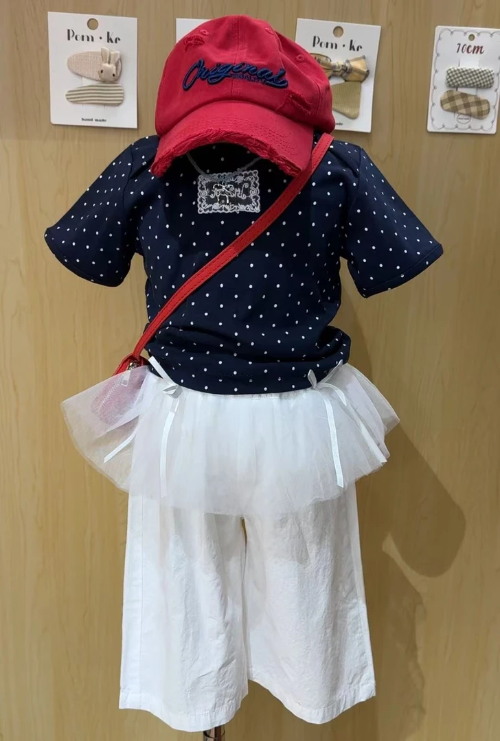 【DDM】女童新款波点漏背T时尚网纱屁帘裤洋气7852