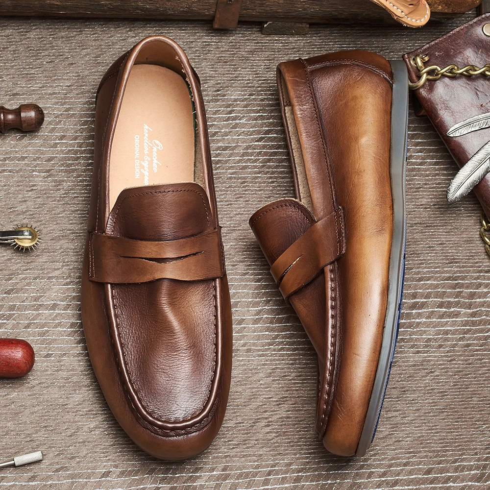 夏季男士百搭韩版平底懒人鞋真皮透气牛皮软底豆豆鞋一脚蹬鞋E203