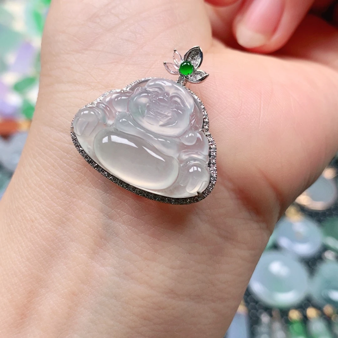 翡翠18K金镶嵌吊坠(不含链)