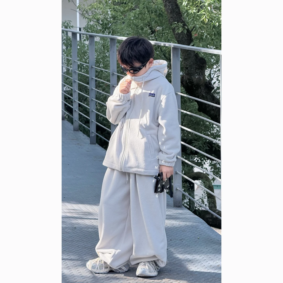 【RICEMIFANG】|儿童双摇绒美式巴塔风连帽套装 外套+裤子