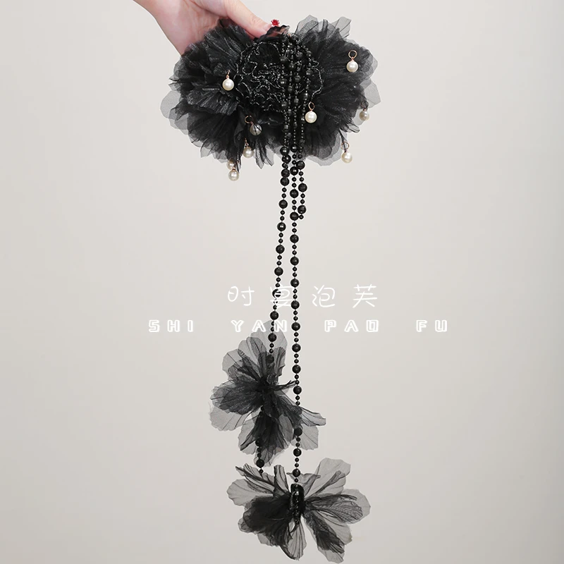 民族风情鲨鱼夹设计定制花朵花瓣长飘带2025新款抓夹小众头饰发夹