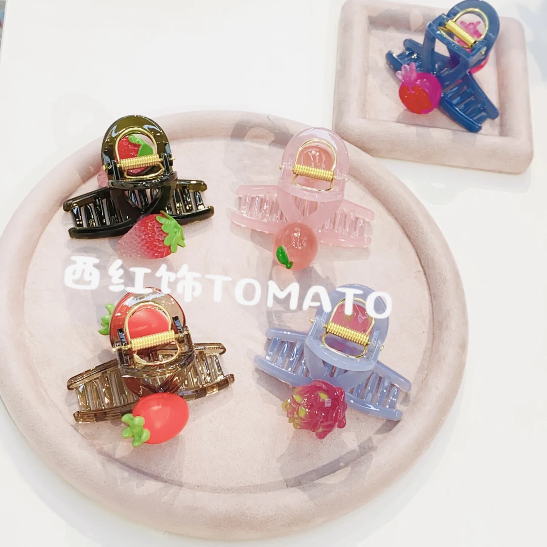 西红饰TOMATO韩国东大门手工百搭立体水果系列双弹簧8cm抓夹
