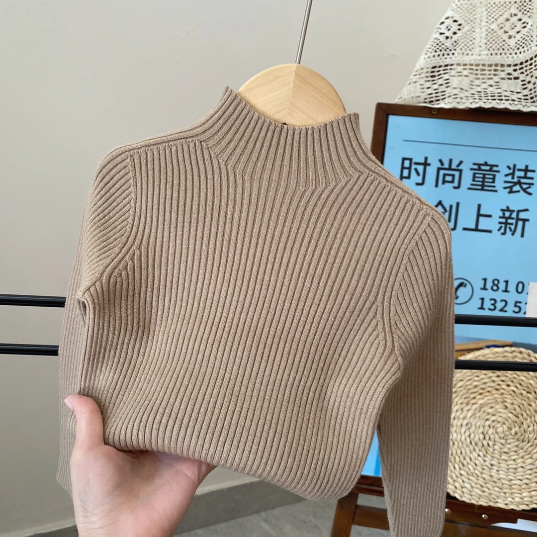 男女童套头秋冬休闲风保暖百搭高领毛衣韩版纯色软糯半高领圆领