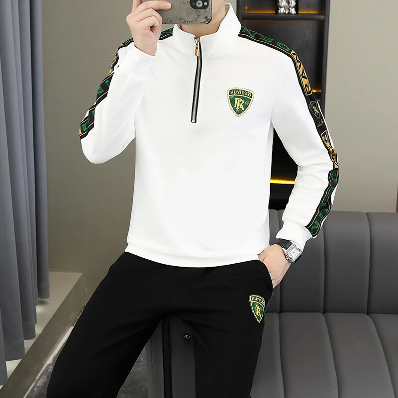 春季新款男士长袖运动套装潮流百搭修身帅气时尚休闲立领卫衣套装