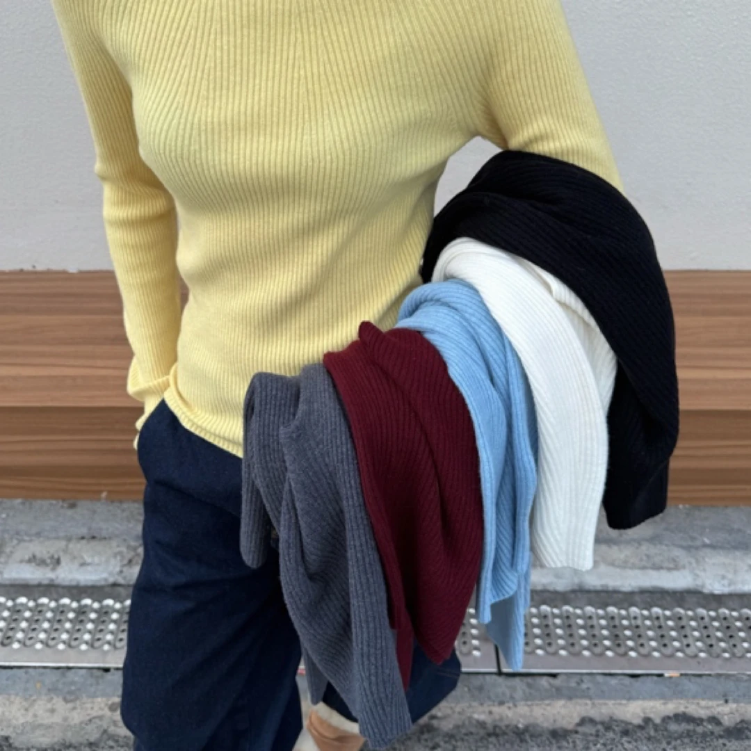 HELLOTANGO《梦幻色彩》小众简约感修身显瘦半高领针织打底衫8289#