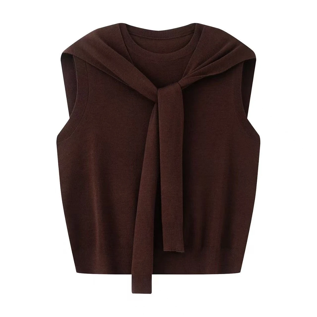 艾家同款2025新款时尚休闲假两件披肩无袖针织背心上衣3048