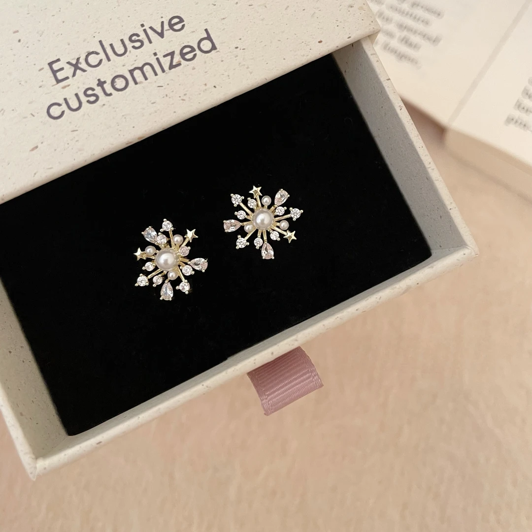 铜合金耳饰 D2105 花朵珍珠甜美气质高级感新款时尚耳饰女