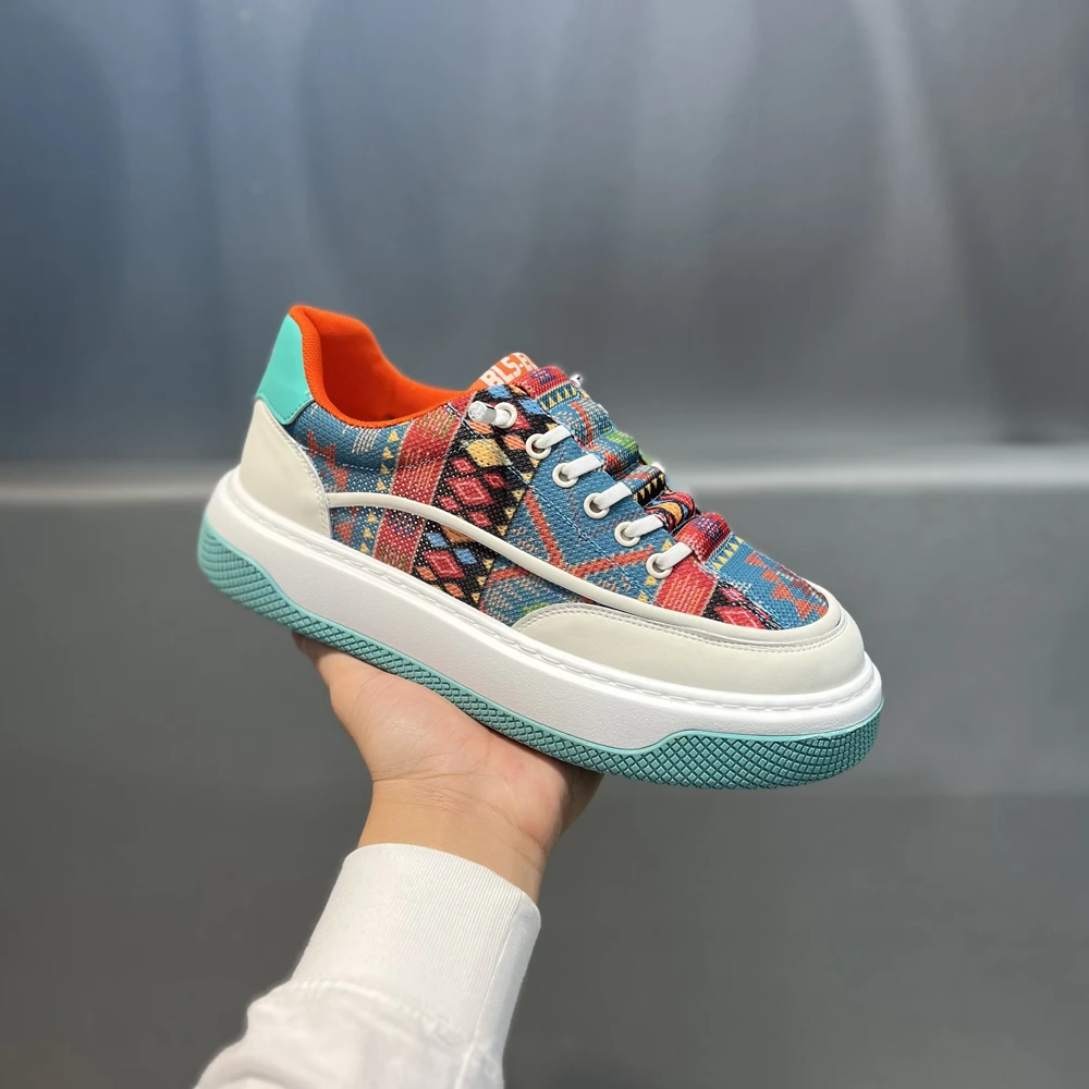 印花一脚蹬松紧带厚底鞋2025夏季新款时尚百搭舒适男士潮流休闲鞋