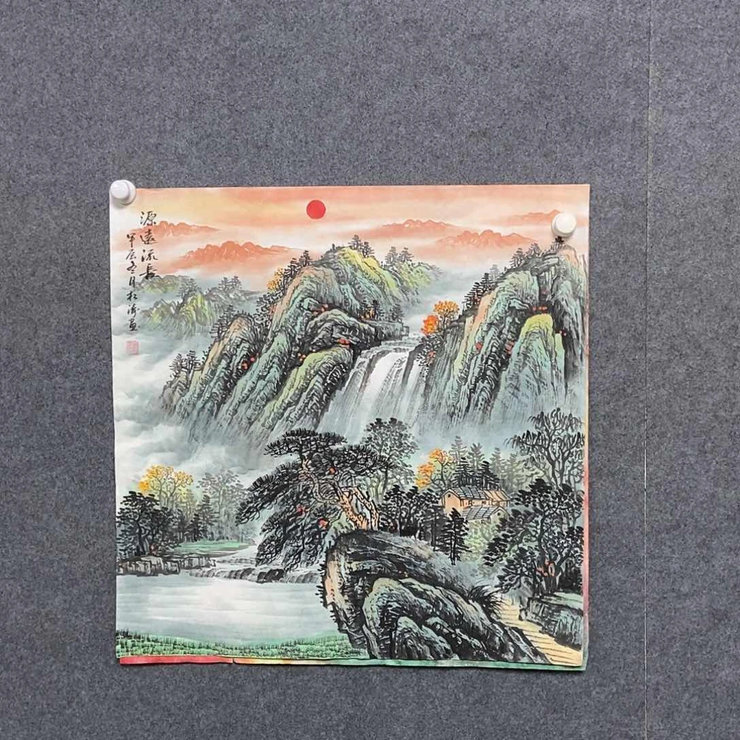 国画四尺斗方山水一副
