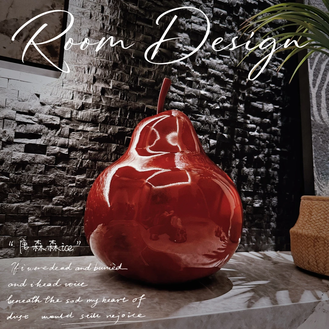 现代装饰品摆件桌面客厅家居玄关卧室高级感法式红色梨子复古客厅