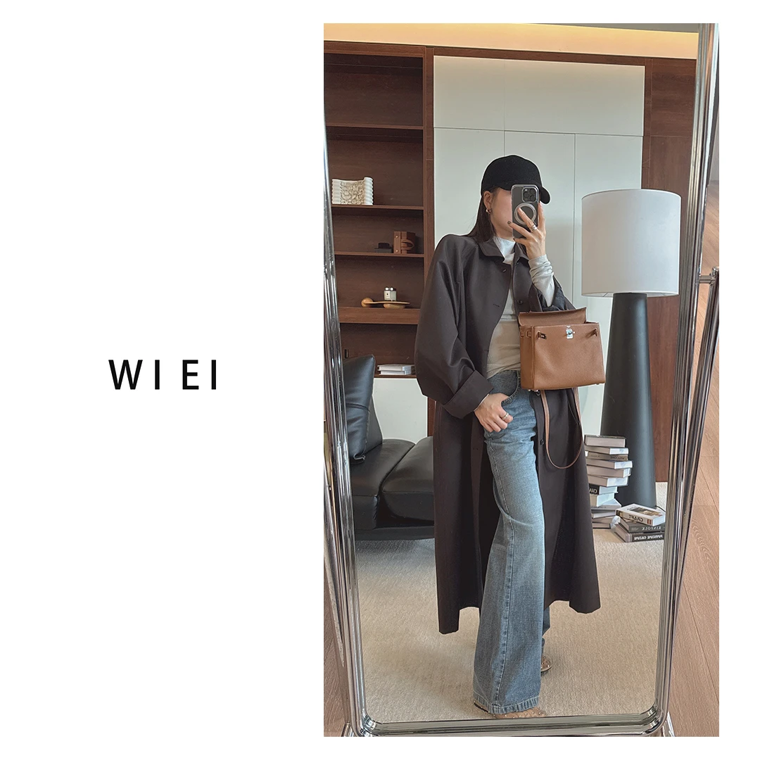 《WI EI》维纳斯*黑标皇家如意羊毛大版廓形长款风衣外套 W25306091