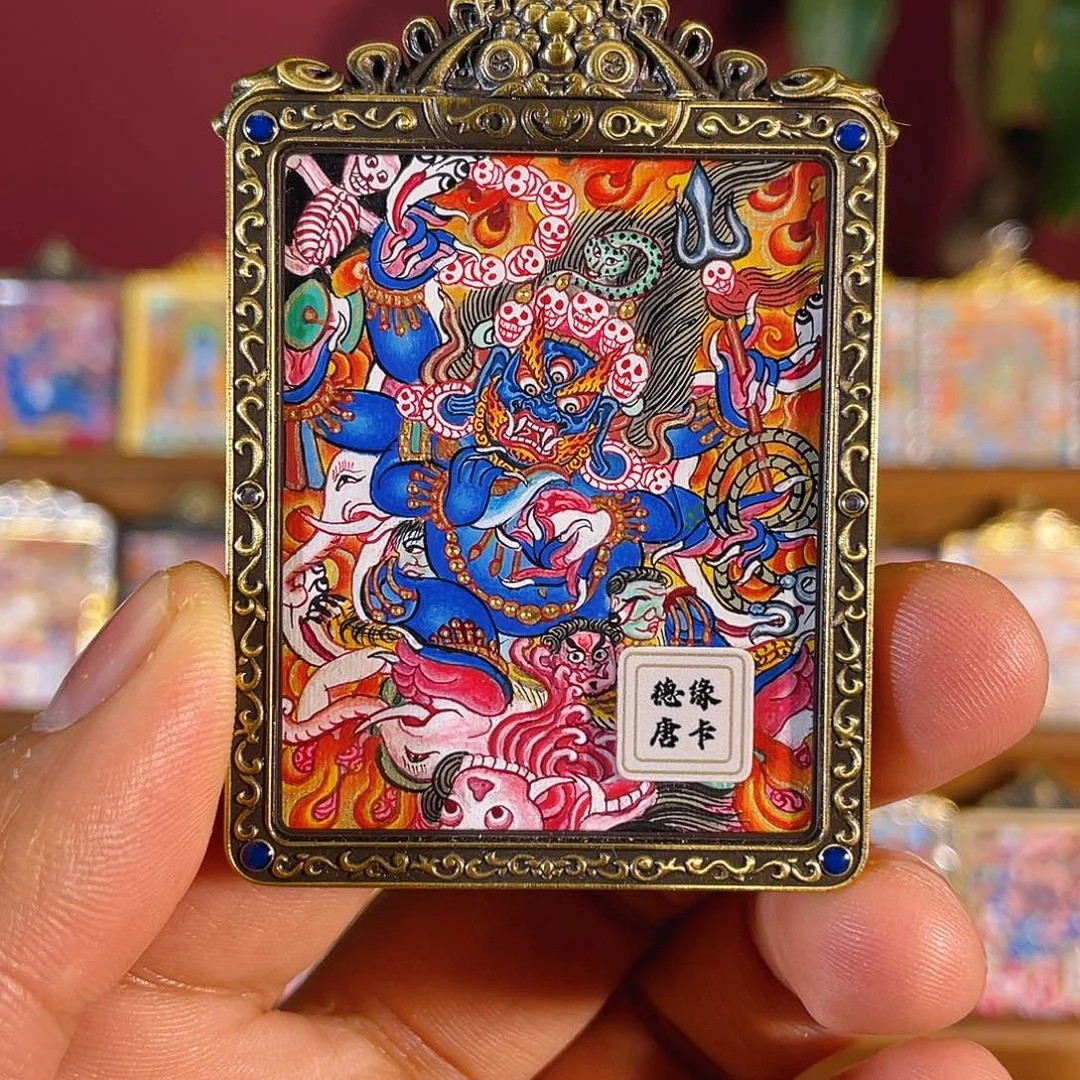 吊坠六臂大黑天热贡小唐卡