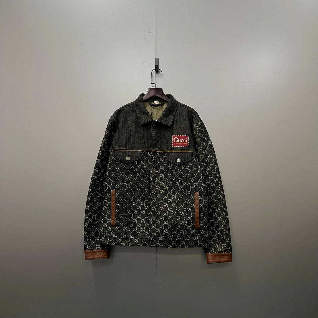 95新 GUCCI/古驰 楠1 满印双G贴标logo牛仔夹克 44码/001271